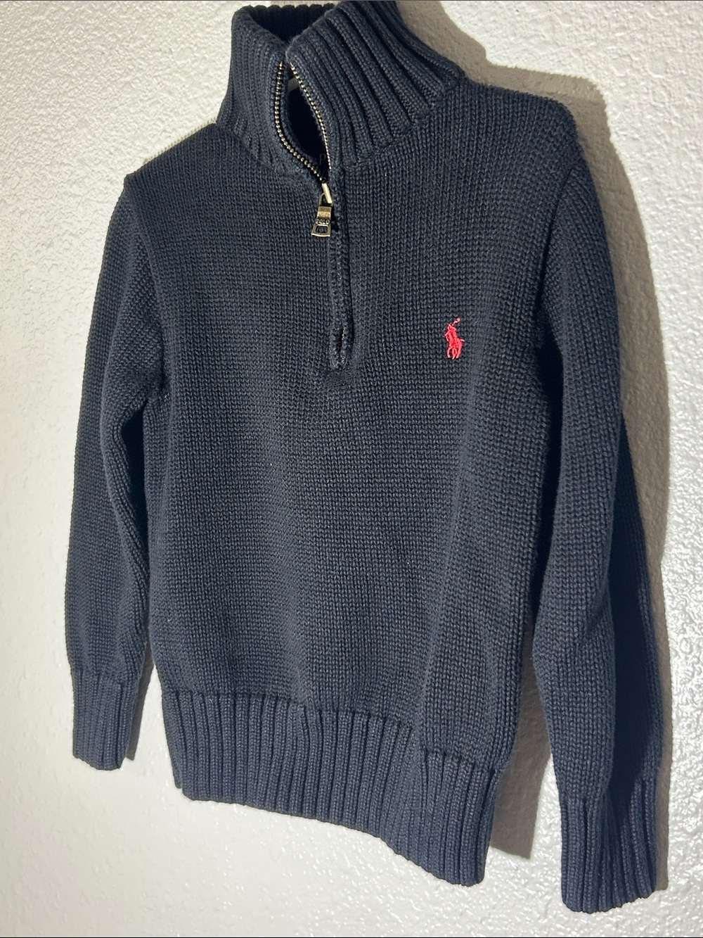 Polo by Ralph Lauren Navy Half-Zip Knit Sweater with Red Pony Sz 4T - Picture 7 of 7